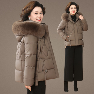 中老年女冬装毛领外套加厚保暖棉服2026新款洋气妈妈秋冬连帽上衣