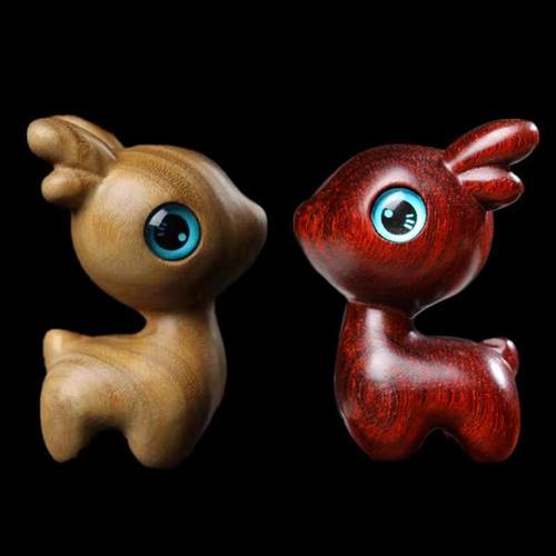 艺铭仙苑 绿檀木雕刻小鹿手玩把件家居饰品公桌工艺礼品小摆件