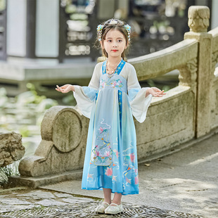 古风女孩超仙国风浅蓝色裙子 女童汉服雪纺连衣裙L9春夏季 儿童服装