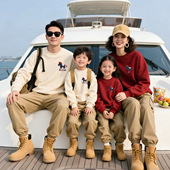 照 级感红色卫衣女童爆火氛围全家装 亲子装 一家三口四口春款