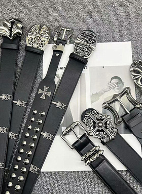 藤蔓雕花克罗针扣皮带情侣款女腰带明星款暗黑朋克哥特铆钉裤带