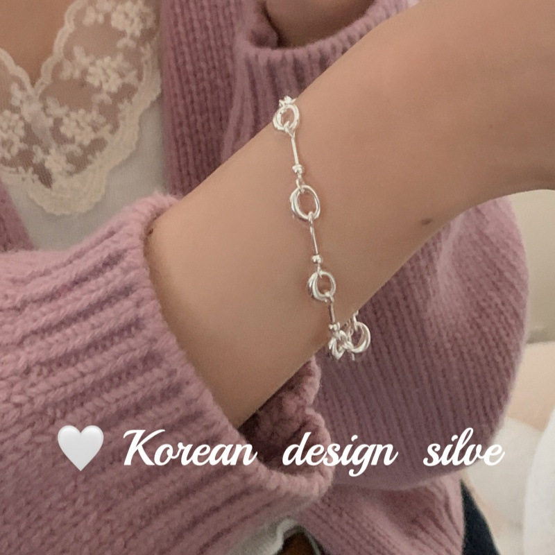 韩版ins风小众轻奢银手链饰品S925纯银手链小圆环拼接银手串女款