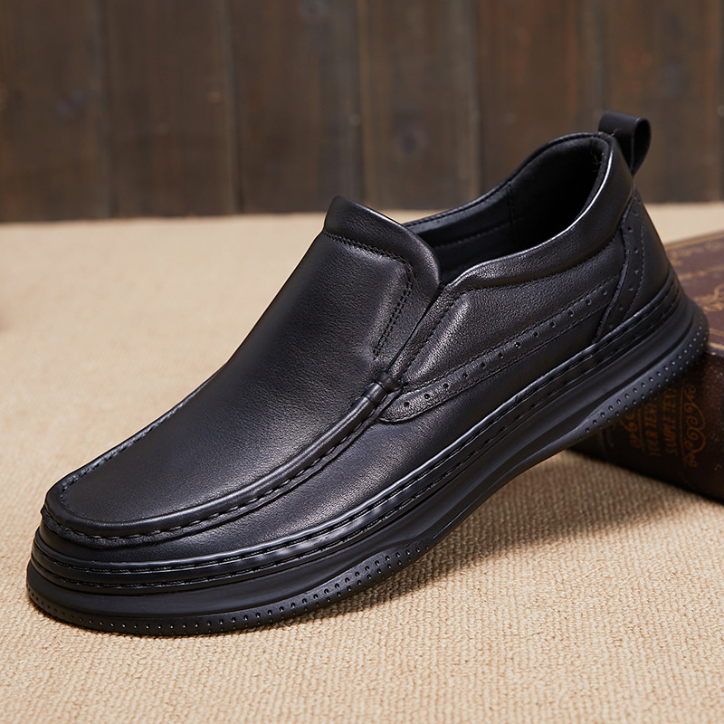 春季上线真皮中老年厚底平底