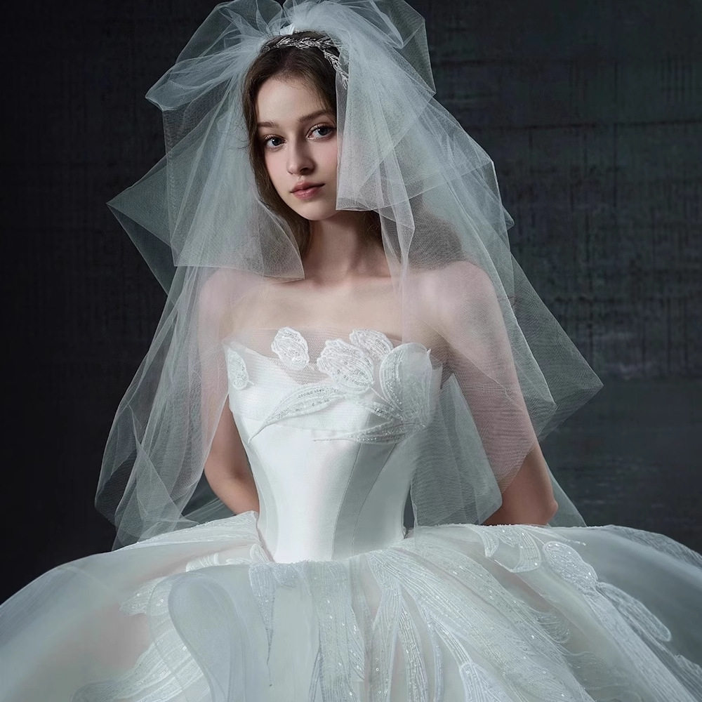 【云朵】2025新款韩版抹胸婚纱新娘结婚礼服仙气蓬蓬裙大拖尾主纱