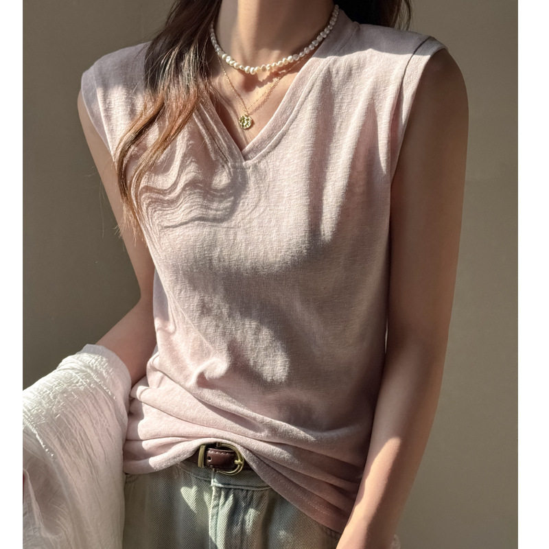 纯色夏懒人棉设计感V领显肩宽打底吊带背心女装韩版外穿无袖上衣