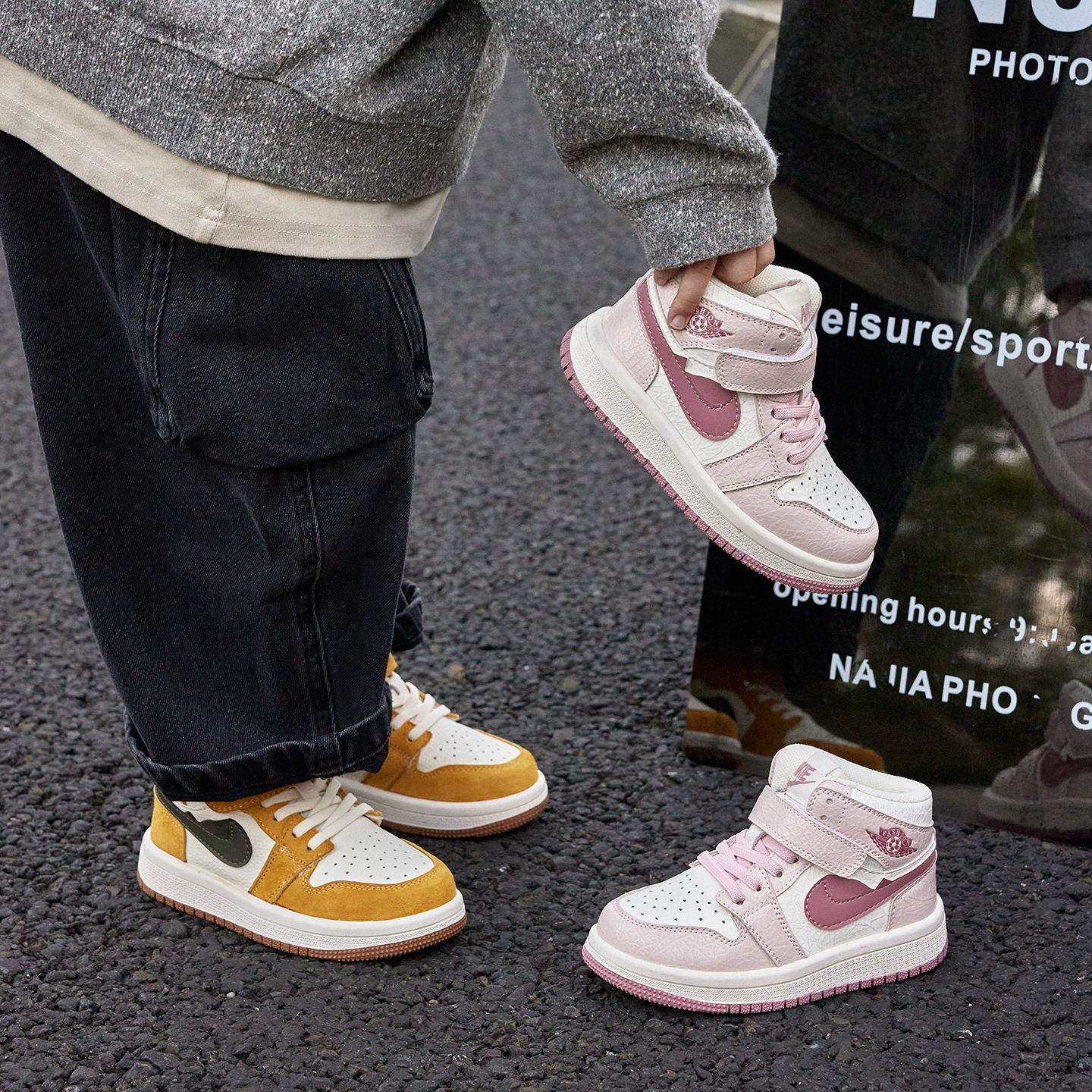 高帮魔术贴儿童AJ风板鞋拼色款男童女童潮酷运动鞋宝宝时尚篮球鞋