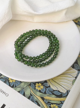 天然祖母禄透辉石手串圆珠串珠多圈三圈绿水晶手链女