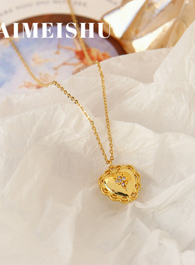 欧美轻奢精致锆石爱心项链心形秋冬时尚简约复古百搭气质锁骨链