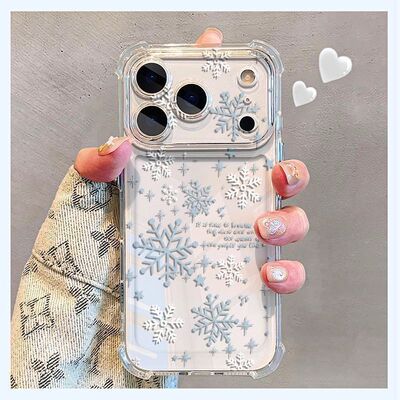 Clear Shockproof Light Blue Snowflake Star Phone Case 适用 iPhone 17 Pro Max 16 15 Minimalist Cover