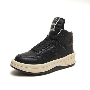 ro新款欧美潮牌子个性大码休闲士板鞋头层牛皮系带厚底中帮女鞋潮