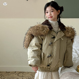 女童2025年冬季新款卡哇伊棉衣牛角扣保暖派克服加绒加厚可爱外套，童装棉衣，祺儿童装