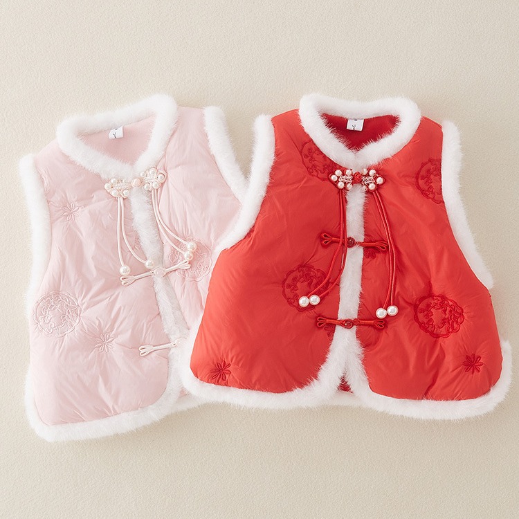 女孩1-2-3女童4-5-6-7岁儿童棉马甲民族风婴幼儿宝宝新年服棉坎肩