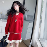 女童套装2025年秋冬新款中大童V领毛衣荷叶边短裙针织两件套春秋，童装休闲套装，祺儿童装