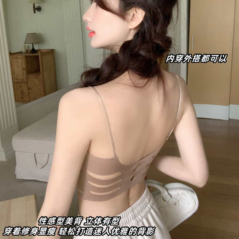 美背抹胸性感带胸垫吊带背心打底内搭外穿裹胸内衣夏季新蕾丝短款