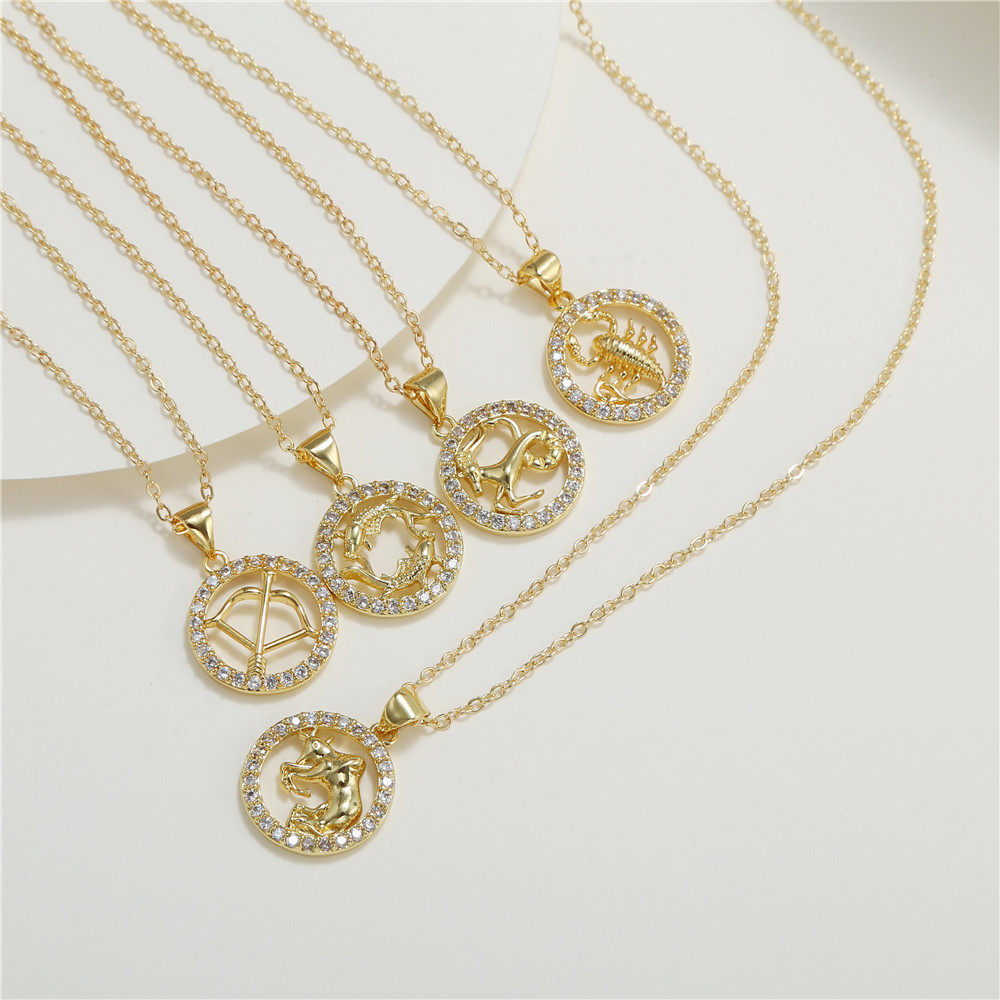 12 Constellations female fashion zircon pendant necklace跨境