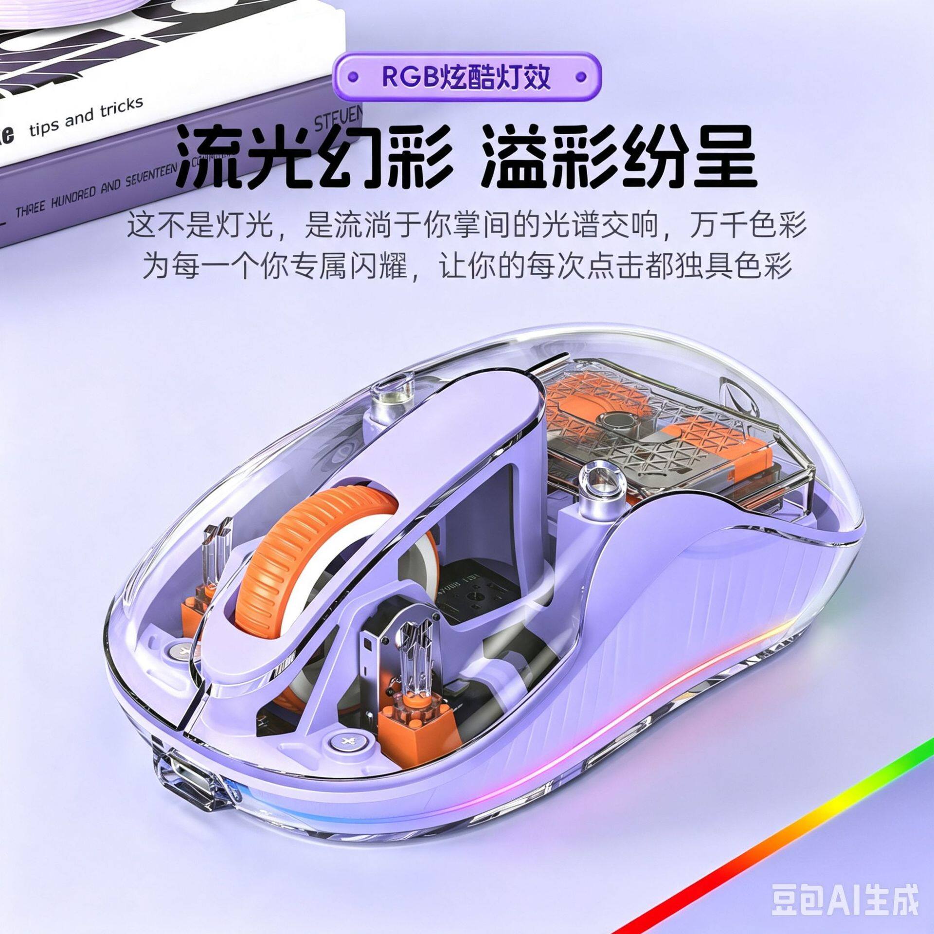 透明鼠标RGB灯磁吸上盖