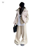 女童马甲套装2025年秋冬新款中大童连帽卫衣阔腿裤夹棉背心三件套，童装休闲套装，祺儿童装