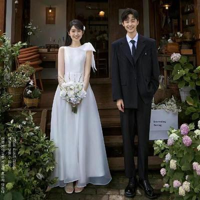 法式旅拍轻婚纱超仙气质领证登记小白裙森系出门纱简约订婚礼服