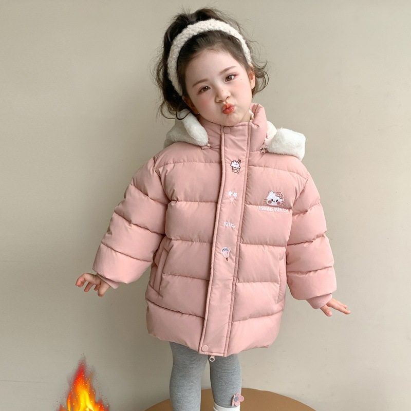 女童猫咪棉服冬季2025新款洋气休闲儿童加厚保暖冬装连帽棉衣P108，童装棉衣，祺妙童装