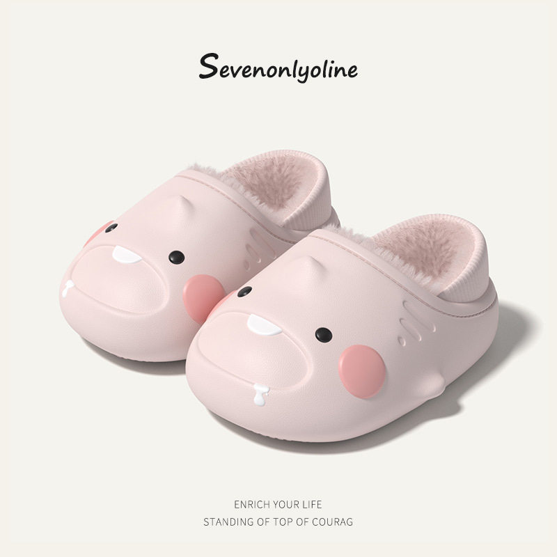 口水鲨棉拖鞋女童可爱秋冬新款户外轻便防滑防水保暖中小童毛毛鞋