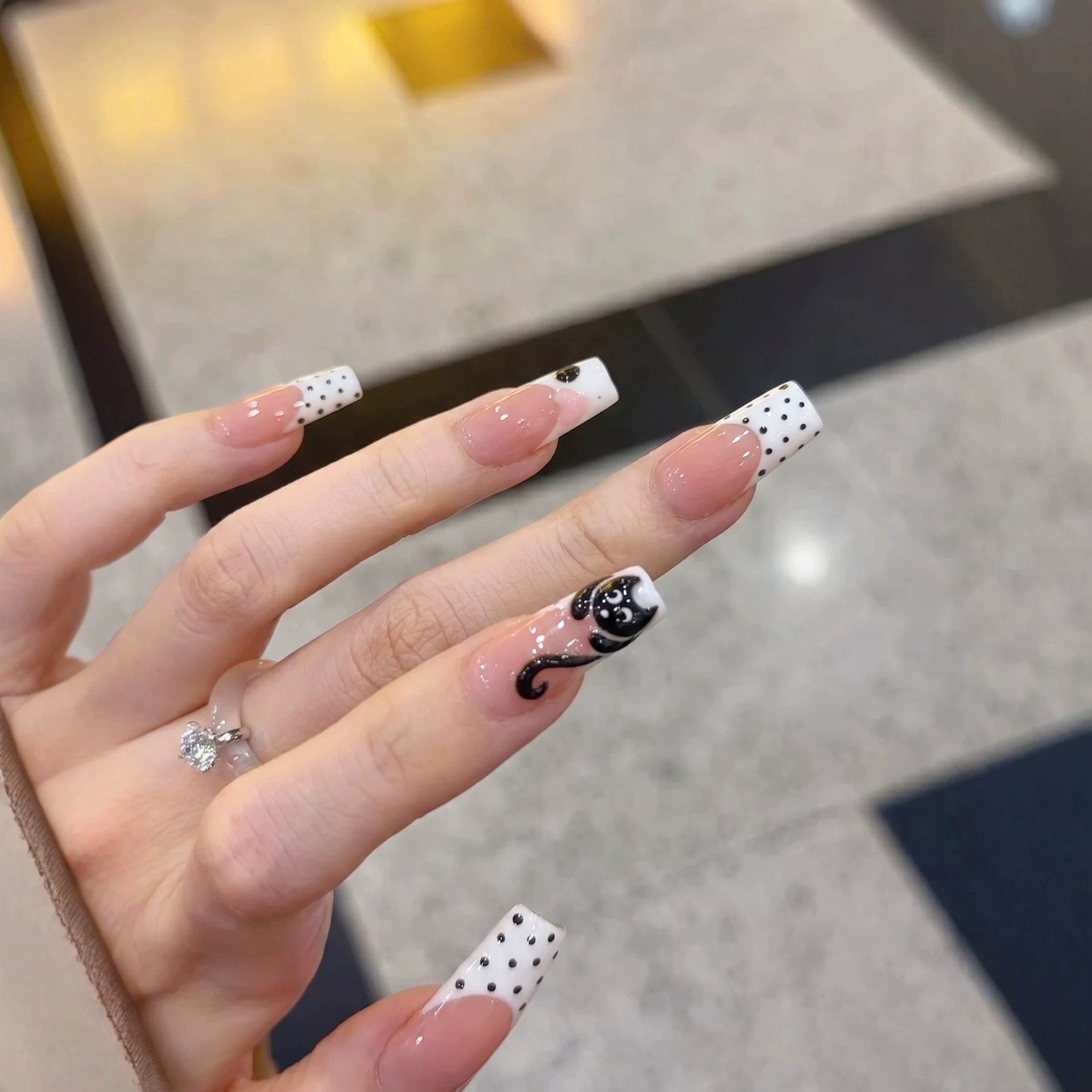 【慵懒猫语】美甲波点法式裸色爱心穿戴甲甲片欧美甲形