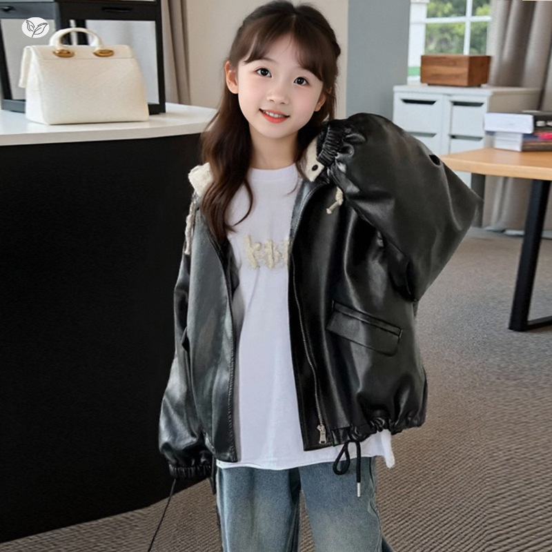 女童皮衣外套2025年秋季新款中大童连帽夹克衫短款卫衣开衫春秋装,童装夹克,祺儿童装 女童皮衣外套2025年秋季新款中大童连帽夹克衫短款卫衣开衫春秋装,童装夹克,祺儿童装