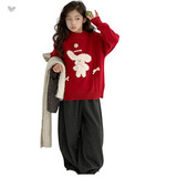 女童加厚格子裤2025年秋冬新款中大儿童休闲弯刀裤阔腿裤保暖长裤，童装裤子，祺儿童装