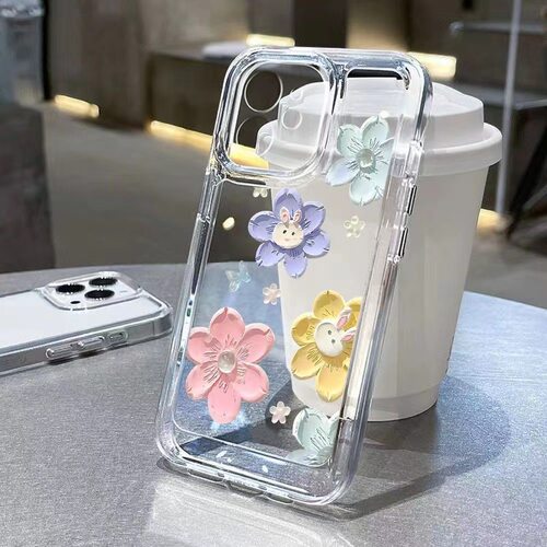 Cartoon flower rabbit clear soft case适用iphone 11 12 13 14 15 16 17 pro max XR XS MAX 7 8 PLUS