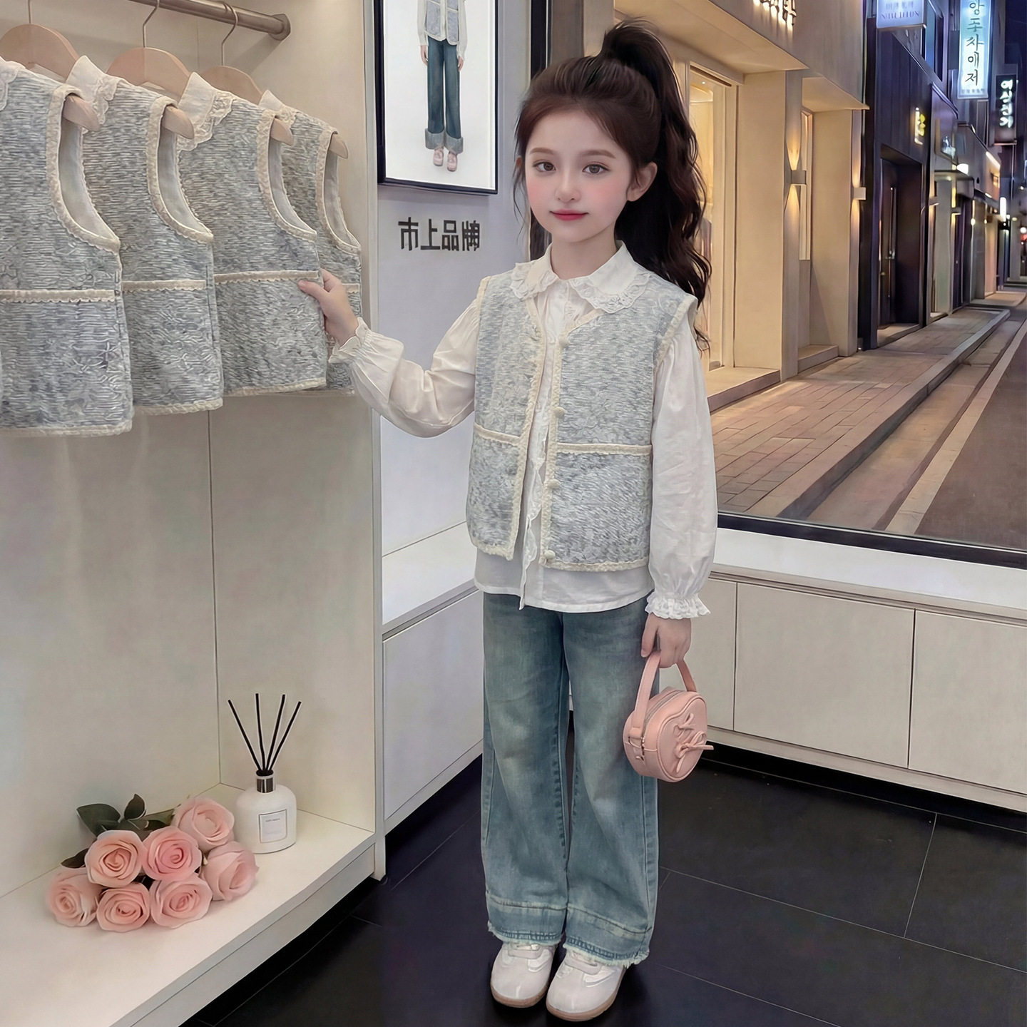 女童春装套装2026新款儿童洋气时髦网红炸街三件套春秋款女孩衣服