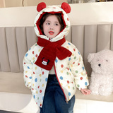 女小童加绒棉服冬季2025新款女彩点加厚外套冬装儿童卡通棉衣P115，童装棉衣，祺妙童装