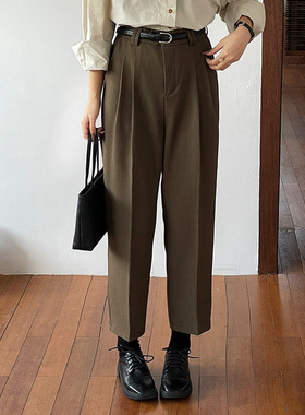 翡格依GN2023秋季新款裤子九分裤小脚裤高腰显瘦直筒西装裤送腰带