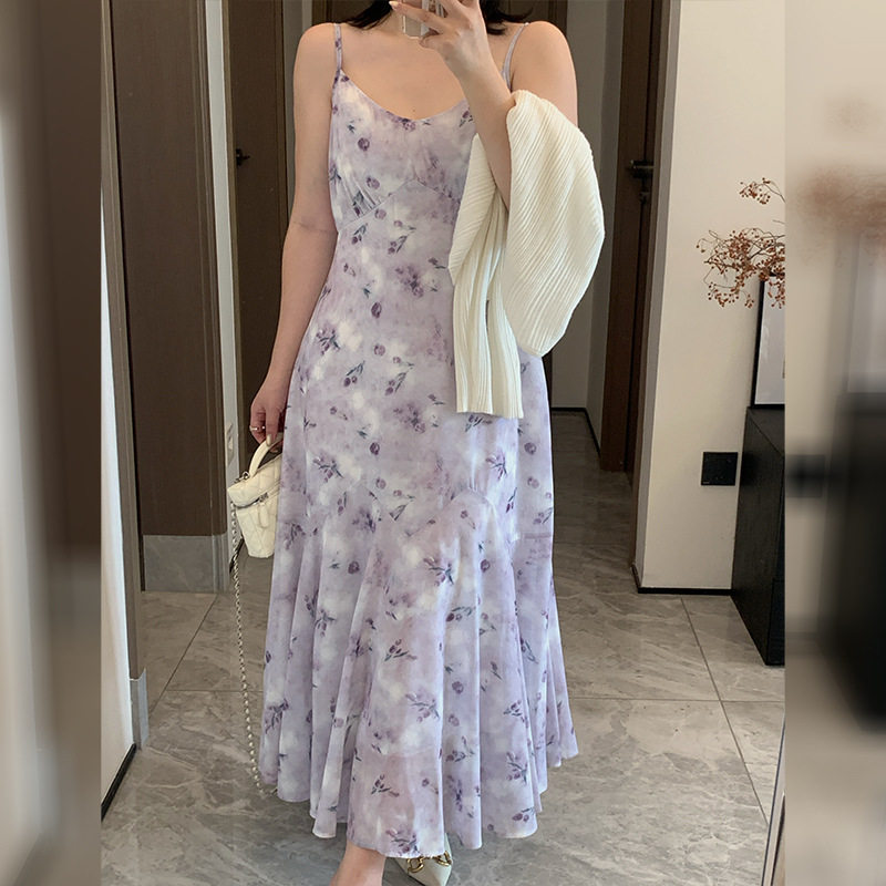高级感胖妹妹吊带碎花裙连衣裙