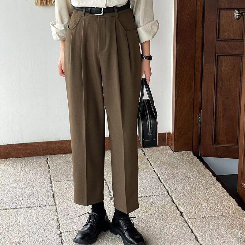 翡格依GN裤子女九分裤秋韩版小脚裤垂感高腰显瘦纯色西装裤送腰带