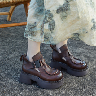 2026春季新款英伦风复古厚底短靴女春秋坡跟增高罗马靴小个子女鞋