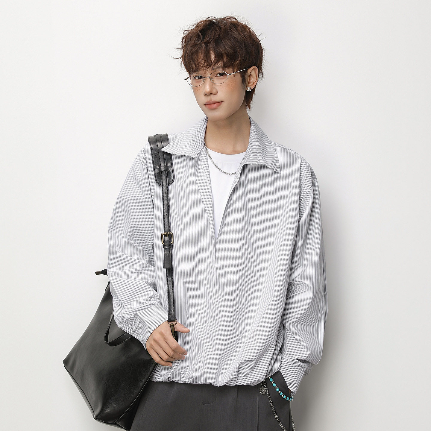 长袖衬衫春款日系宽松衬衣潮牌短宽廓形上衣外套OC8023-P45控78，男装衬衫，电商A362