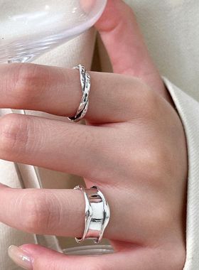 原创设计S925银光面宽形戒指女韩国轻奢小众设计精致级冷淡风指环