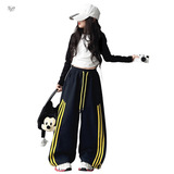 女童阔腿裤套装2025秋季新款长袖T恤打底衫内搭直筒裤卫裤运动裤，童装休闲套装，祺儿童装