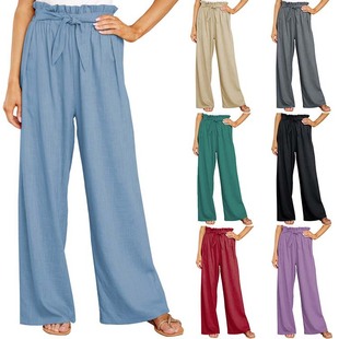 Leg Pants linen Trousers Casual Wide Loose Women Pockets