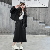 女童秋装套装2025新款休闲短款拉链上衣工装裙两件套中大童洋气潮，童装休闲套装，祺儿童装