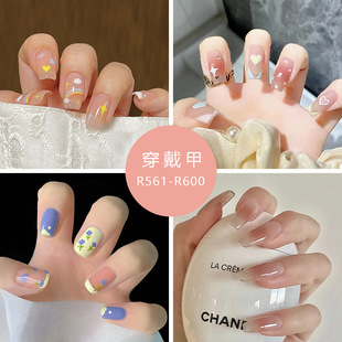 厂家直销假指甲成品小香风美甲片 纯欲冰透色穿戴甲24片盒装