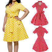 evening neck women dresses party gown 女圆斑点束腰大摆裙子