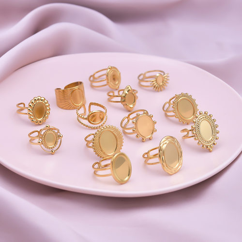 304不锈钢钛钢指环几何椭圆形戒指底托女冷淡风小众简约开口