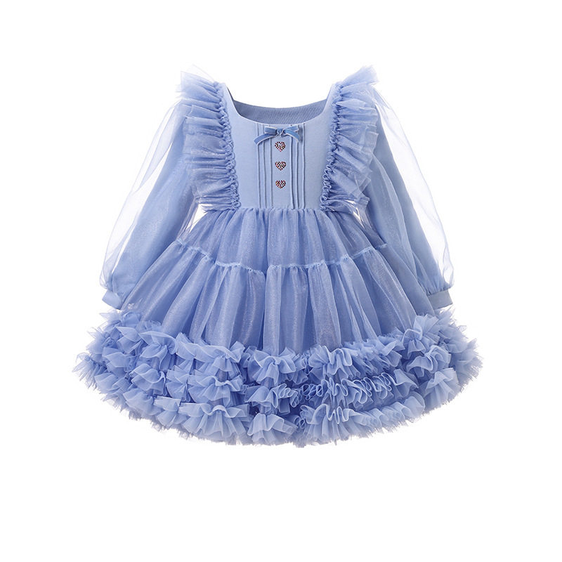 外贸女童长袖连衣裙春秋新款艾莎公主裙洋气礼服裙儿童蓬蓬纱裙