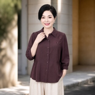中年妈妈五十多岁洋气衬衫长袖2026新款小个子中老年秋装薄款外套