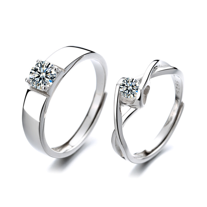 河南钻石商丘钻石河南商丘钻石S925纯银情侣戒指心形对戒表白结婚