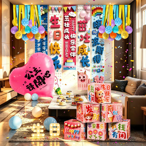 女孩生日快乐气氛道具条幅挂布
