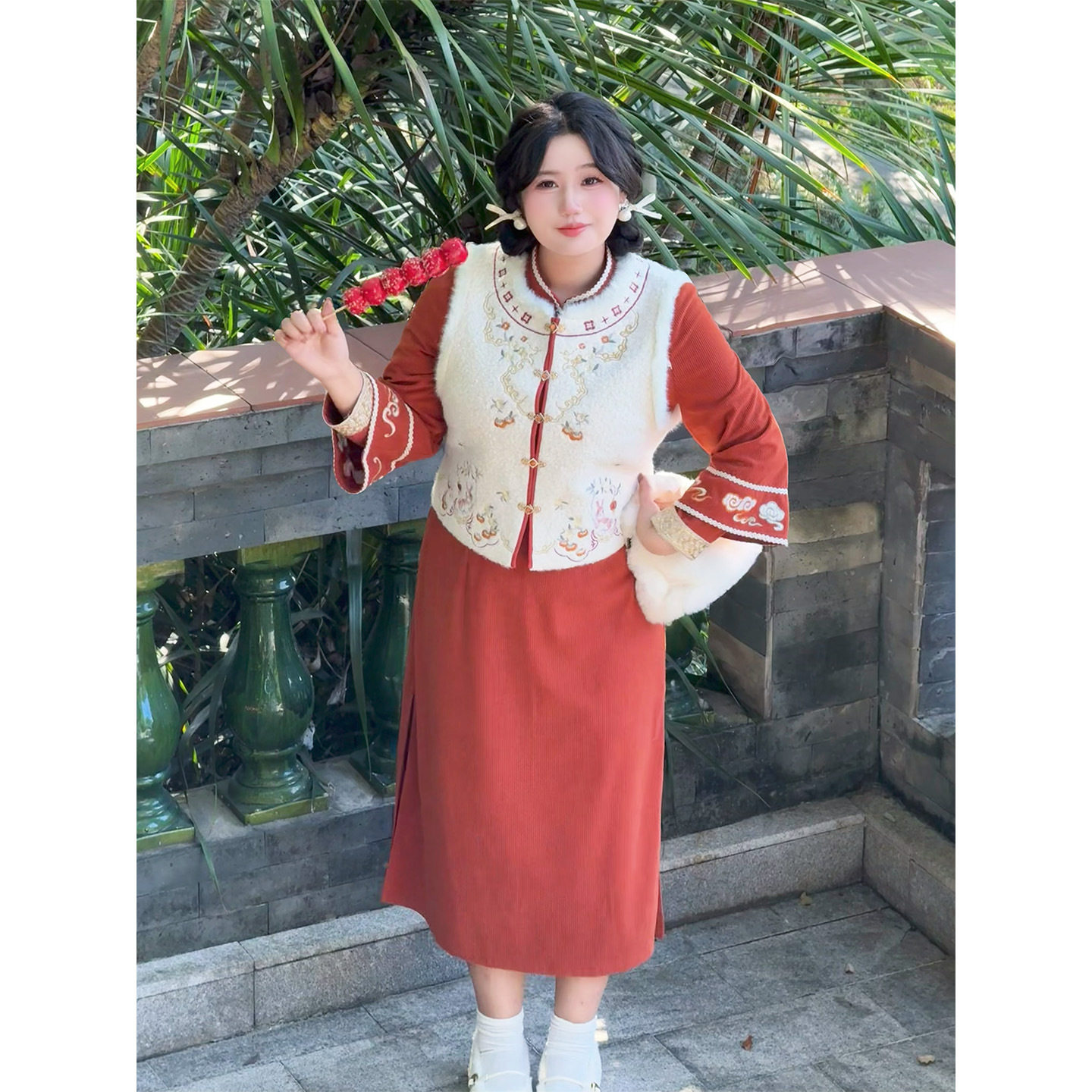 气质新中式改良旗袍国风马甲两件套2025女冬季新款加绒大码套装潮