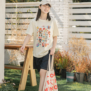 宽松圆领半袖 T恤女夏新款 上衣 日系清新龄趣味卡通印花短袖 理想岛