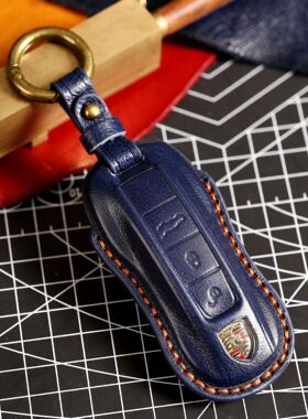 适用于保时捷卡宴718帕纳梅拉911汽车钥匙保护套真皮扣包高档塑形