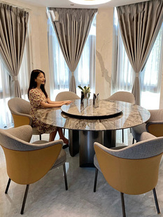 极速天然大理石圆形餐桌现代简约轻奢带转盘家用可餐厅奢石圆餐台